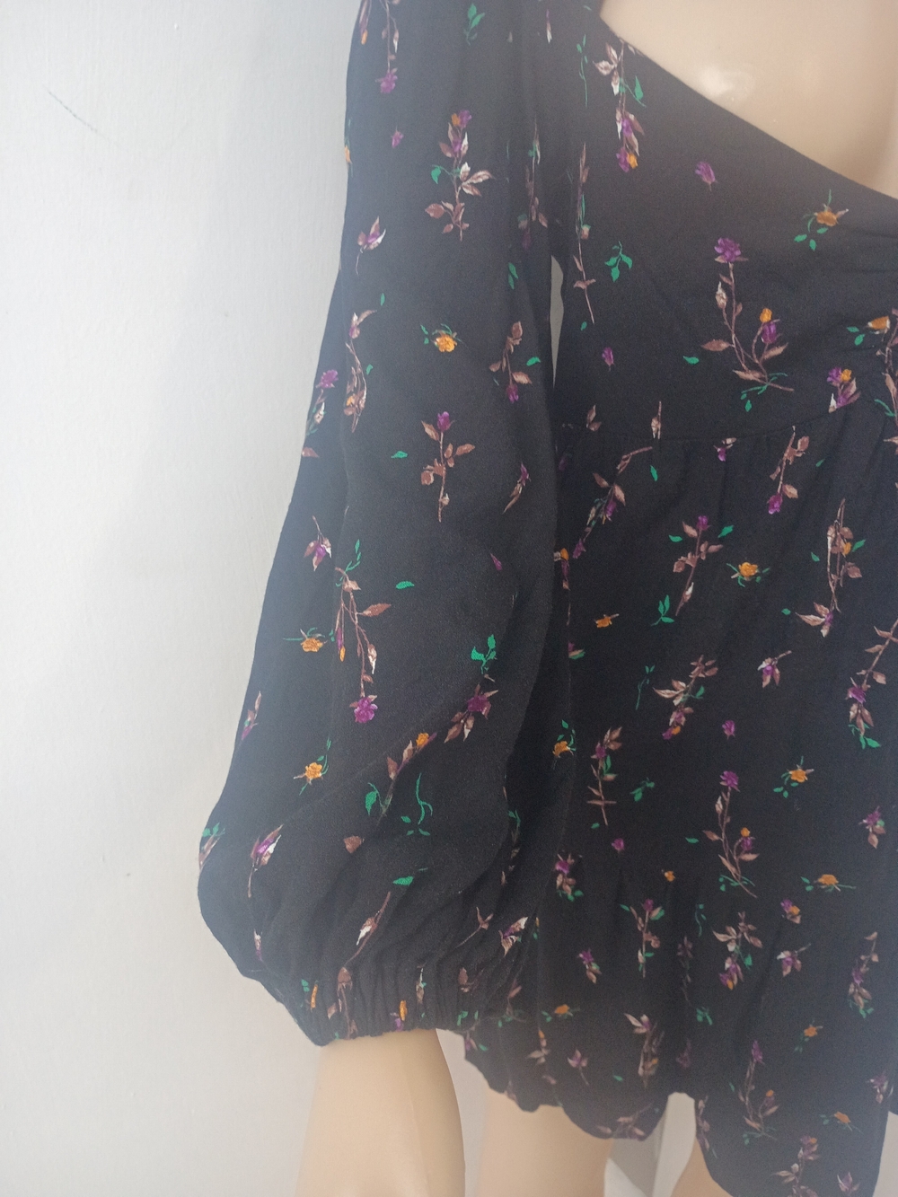 AFRM Black Floral Puff-Sleeve Mini Dress - Picture 6 of 9